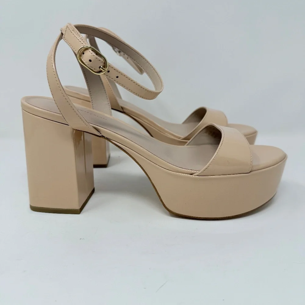 New Stuart Weitzman Gala Patent Leather Sandals Golden Beige Sz 10 - Picture 4 of 14